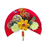 Set Quạt Giấy Lớn - Quạt Xếp Đỏ Trang Trí Tết