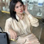 Sét sơ mi nude xếp ly + chân váy