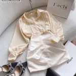 Sét sơ mi nude xếp ly + chân váy