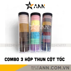 Combo 3 Dây Thun Cột Tóc Co Giãn Mềm Mại - Hộp Dây Thun Buộc Tóc Trơn - Giao Ngẫu Nhiên Hộp 19.5cm