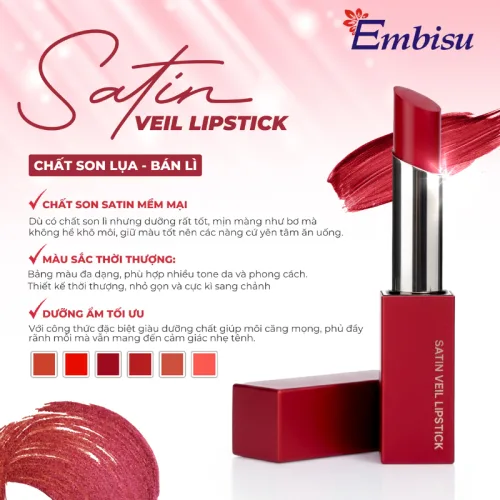 Son Môi Sáp Lì Hàn Quốc Embisu Satin Veil Lipstick - 6 Màu