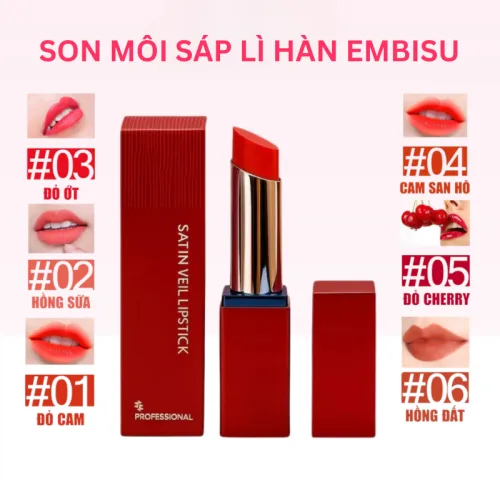 Son Môi Sáp Lì Hàn Quốc Embisu Satin Veil Lipstick - 6 Màu