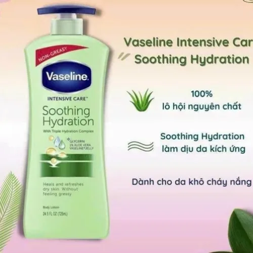 Sữa Dưỡng Thể Vaseline Intensive Care Soothing Hydration Màu Xanh Lá 725ml - Hàng Xách Tay