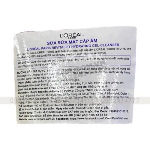 Sữa Rửa Mặt Loreal Paris Cấp Ẩm Da Revitalift Hyaluronic Acid 100ml