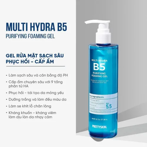 Sữa Rửa Mặt Prettyskin Multi Hydra B5 Cấp Ẩm Sạch Sâu 300ml