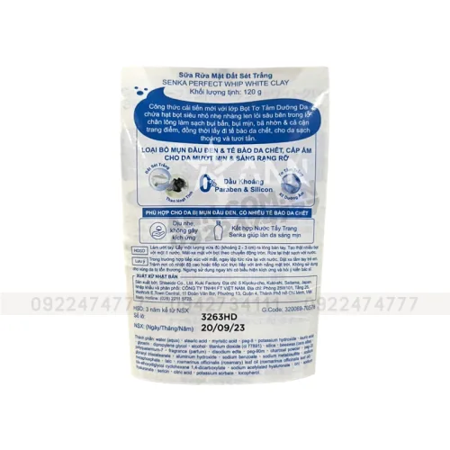 Sữa Rửa Mặt Senka Perfect Whip Đất Sét Màu Trắng 120g - Dành Cho Da Dầu Mụn