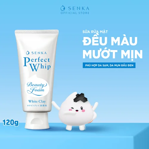 Sữa Rửa Mặt Senka Perfect Whip Đất Sét Màu Trắng 120g - Dành Cho Da Dầu Mụn
