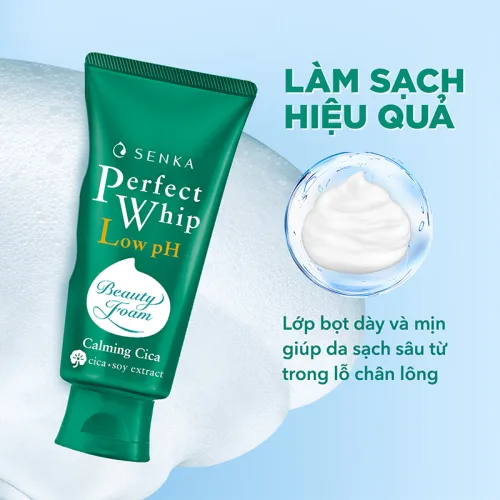 Sữa Rửa Mặt Senka Perfect Whip Chiết Xuất Rau Má Màu Xanh Lá Dịu Nhẹ Cho Da Nhạy Cảm 100g