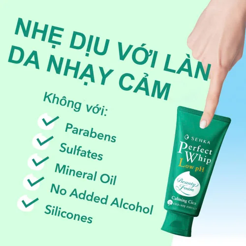 Sữa Rửa Mặt Senka Perfect Whip Chiết Xuất Rau Má Màu Xanh Lá Dịu Nhẹ Cho Da Nhạy Cảm 100g