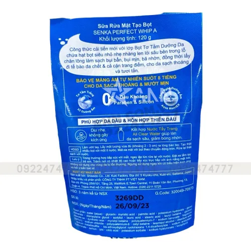 Sữa Rửa Mặt Senka Perfect Whip Sạch Sâu Mướt Mịn Màu Xanh Biển Cho Da Dầu 120g