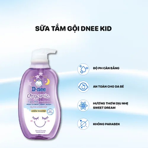 Sữa Tắm Gội Toàn Thân Cho Bé Sơ Sinh Dnee Organic Màu Tím 380ml