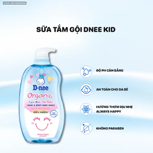 Sữa Tắm Gội Toàn Thân Cho Bé  Dnee Organic Màu Xanh Dương 380ml