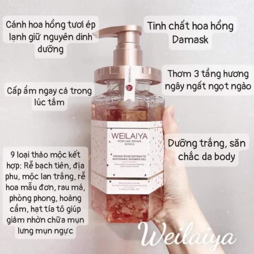 Sữa Tắm Trắng Da Cánh Hoa Hồng Weilaiya Damask 450ml Chính Hãng