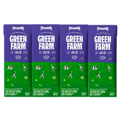 Sữa Tươi Tiệt Trùng Green Farm Rất Ít Đường Vinamilk 180ml/Hộp - Lốc 4 Hộp