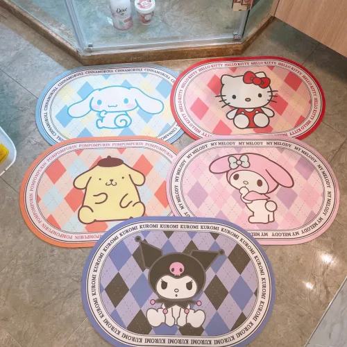 Thảm Lau Chân Hình Oval Kuromi 3D Chống Trượt 60x40cm