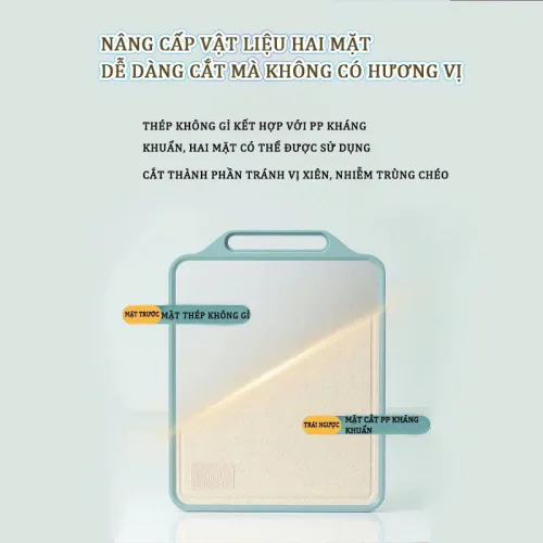 Thớt Kháng Khuẩn 2 Mặt Inox 304 & Nhựa PP Chống Ẩm Mốc Không Gỉ 30.5x39.5x1.5cm