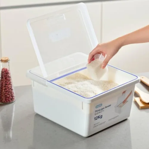 Thùng Đựng Gạo Inochi 12Kg - Thùng Đựng Gạo Chống Côn Trùng Bụi Bẩn Kèm Cốc