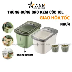 Thùng Đựng Gạo 10L - Thùng Đựng Gạo Chống Côn Trùng Bụi Bẩn Kèm Cốc 35x22x20cm