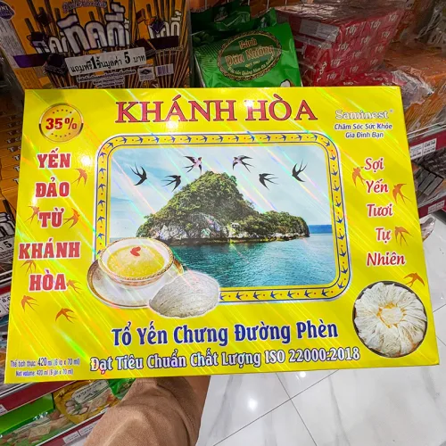 Tổ Yến Chưng Sẵn Canxi Đường Ăn Kiêng Khánh Hòa Saminest 35% Set 6 Hủ - Hộp Vàng