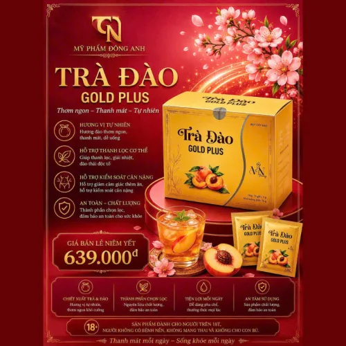 Trà Đào Gold Plus Đông Anh Hộp 15 Gói x 5g
