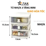 Tủ Nhựa 3 Tầng Mini Đựng Mỹ Phẩm Phụ Kiện Để Bàn Có Tay Cầm Thỏ 15.5x13x16.5cm