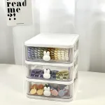 Tủ Nhựa 3 Tầng Mini Đựng Mỹ Phẩm Phụ Kiện Để Bàn Có Tay Cầm Thỏ 15.5x13x16.5cm