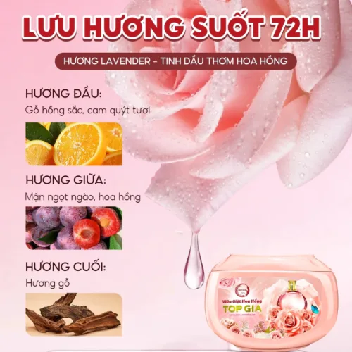 Viên Giặt Top Gia Hương Hoa Hồng - Hộp 40 Viên Giặt Quần Áo