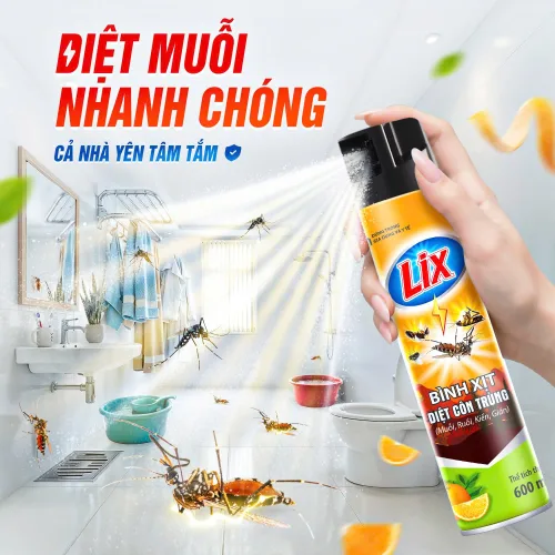 Xịt Côn Trùng LIX Hương Cam Chai Vàng 600ML