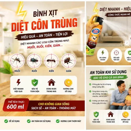 Xịt Côn Trùng LIX Hương Cam Chai Vàng 600ML