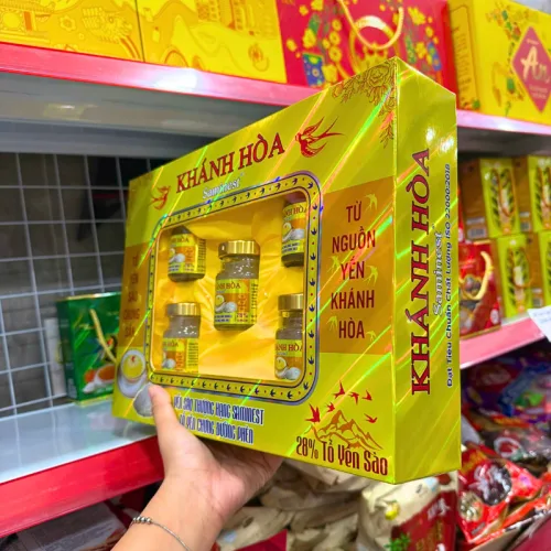 Yến Chưng Đường Phèn Khánh Hòa Saminest 28% Set 5 Hủ 70ml Hộp Màu Vàng