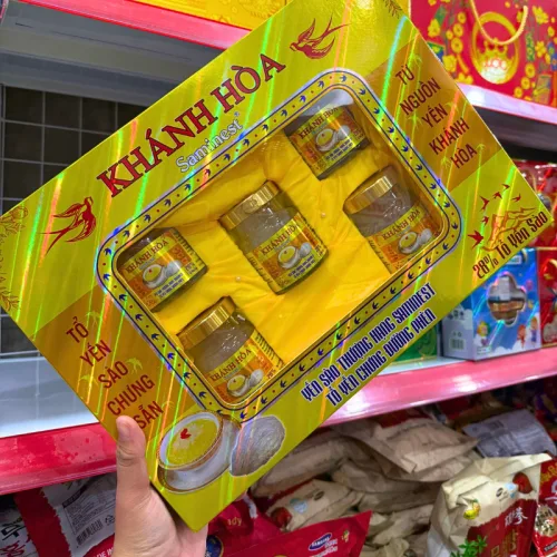 Yến Chưng Đường Phèn Khánh Hòa Saminest 28% Set 5 Hủ 70ml Hộp Màu Vàng