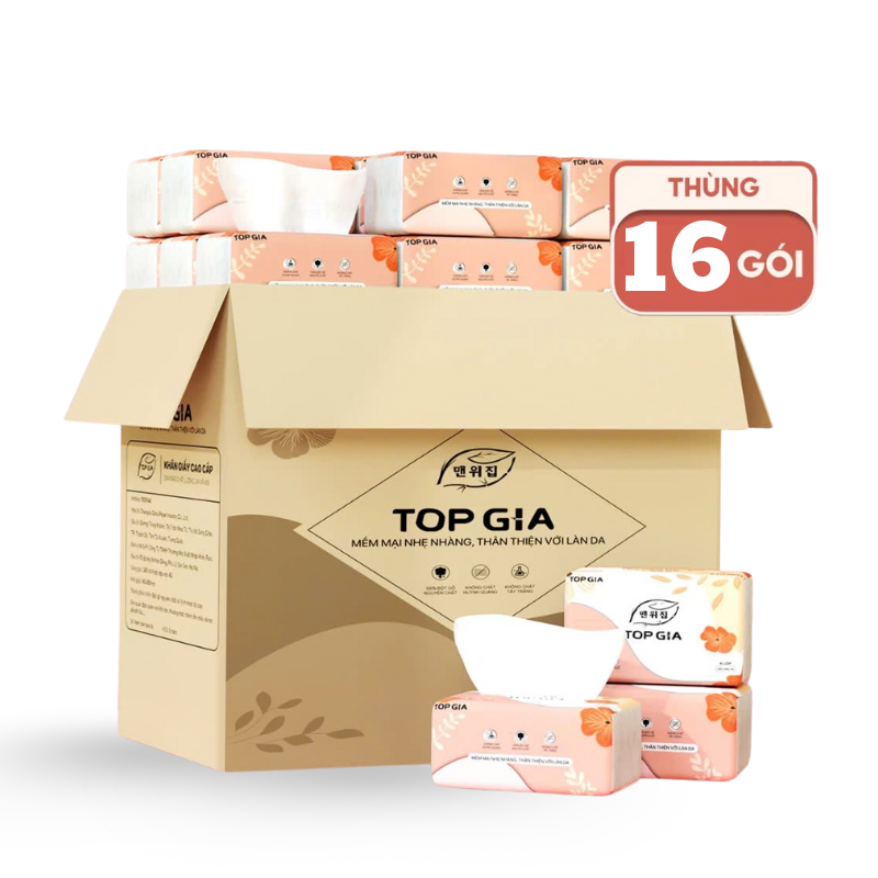 Thùng 16 Gói Khăn Ăn Top Gia - Khăn Giấy Ăn Sắc Hạ 240 tờ x 4 lớp phù hợp để tham khảo khi chọn khăn giấy topgia