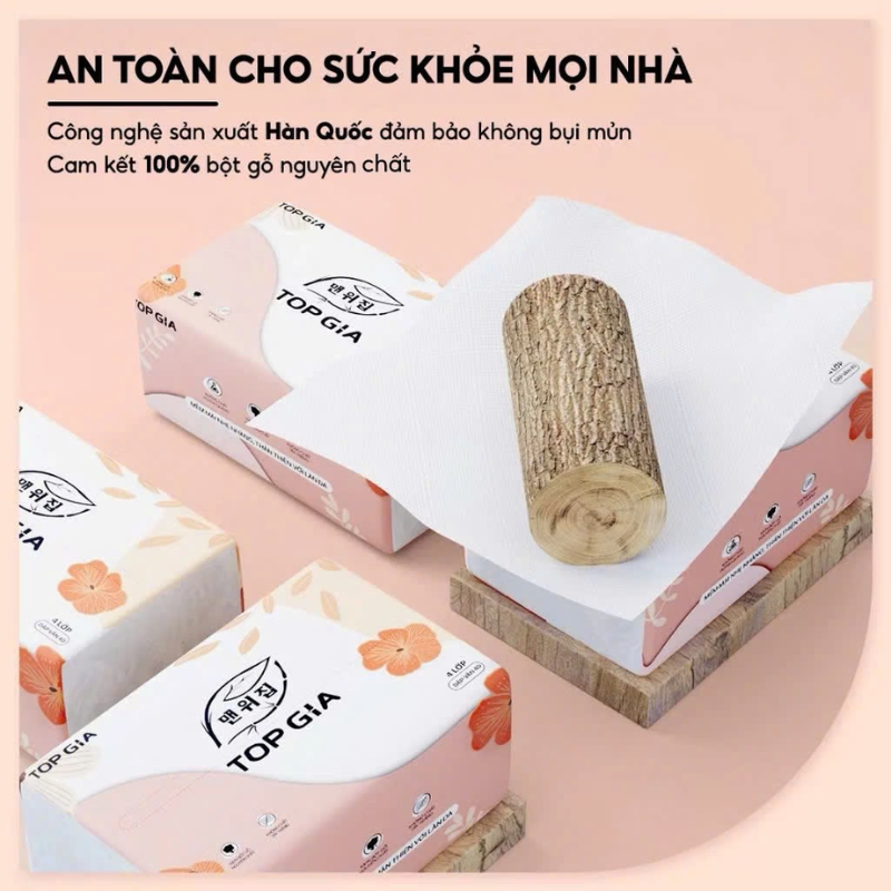 Bao bì thể hiện thông tin 100% bột gỗ nguyên chất và đặc tính sử dụng