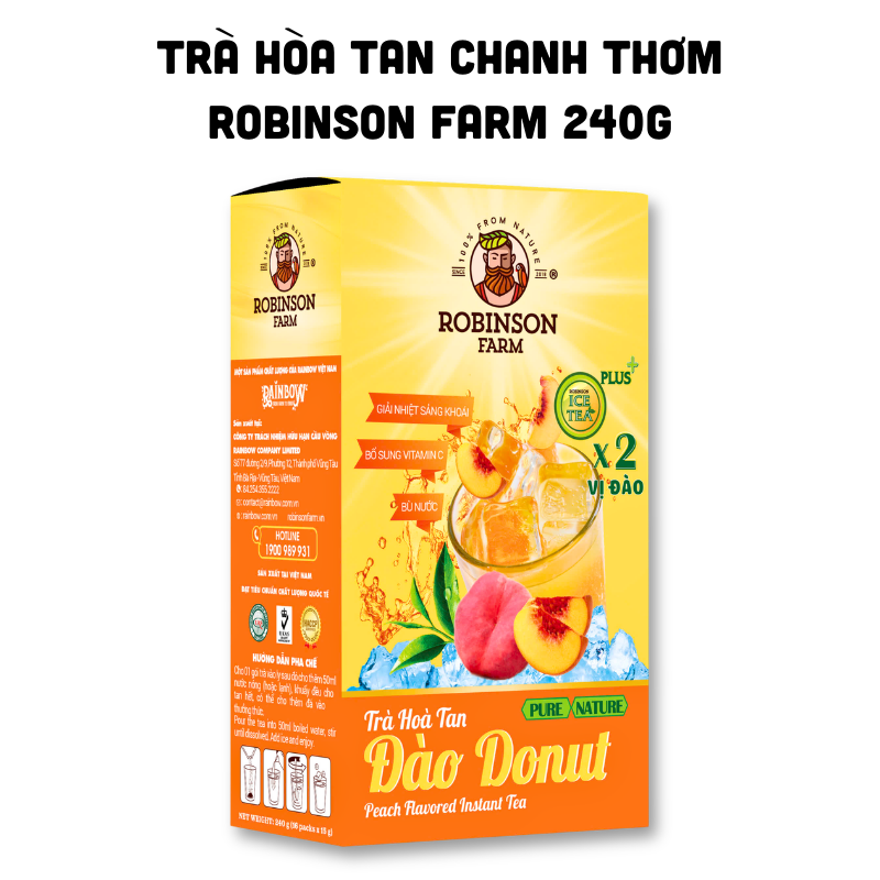 Trà Hòa Tan Robinson Farm Vị Đào Donut 150g (10 Gói x 15g)