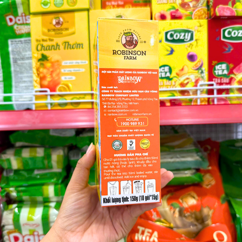 Thông tin cách pha và quy cách 10 gói x 15g in trên cạnh hộp