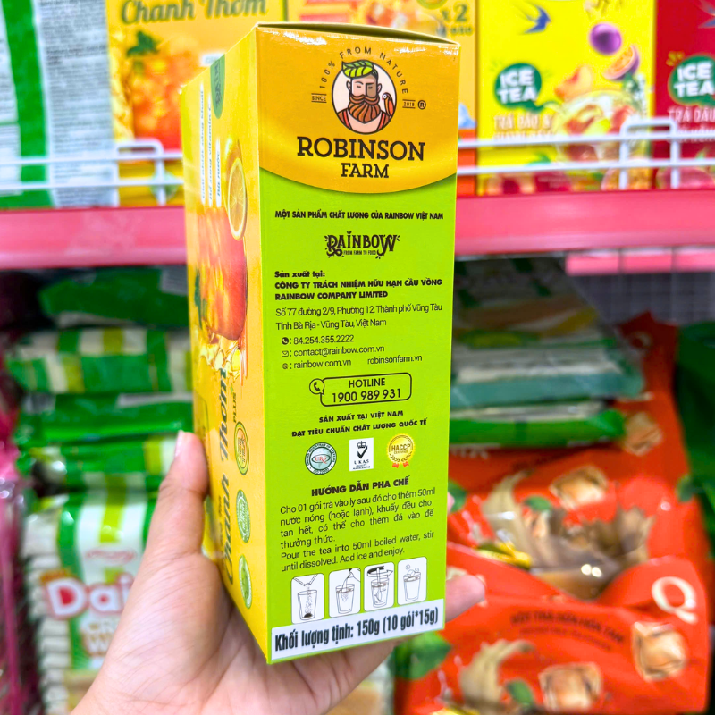 Hướng dẫn pha chế và quy cách 10 gói x 15g in trên cạnh hộp