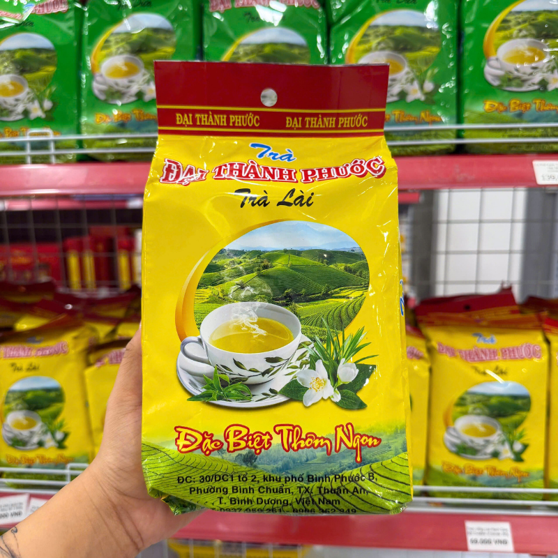 Mặt trước túi trà với nhận diện sản phẩm rõ ràng