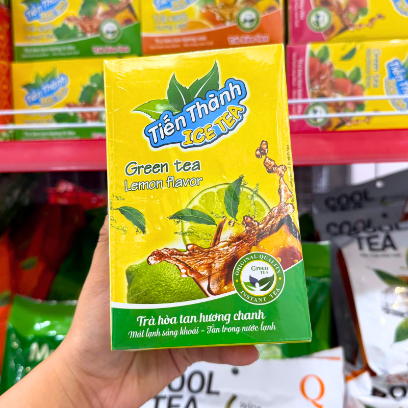 Mặt trước hộp với nhận diện trà xanh hương chanh