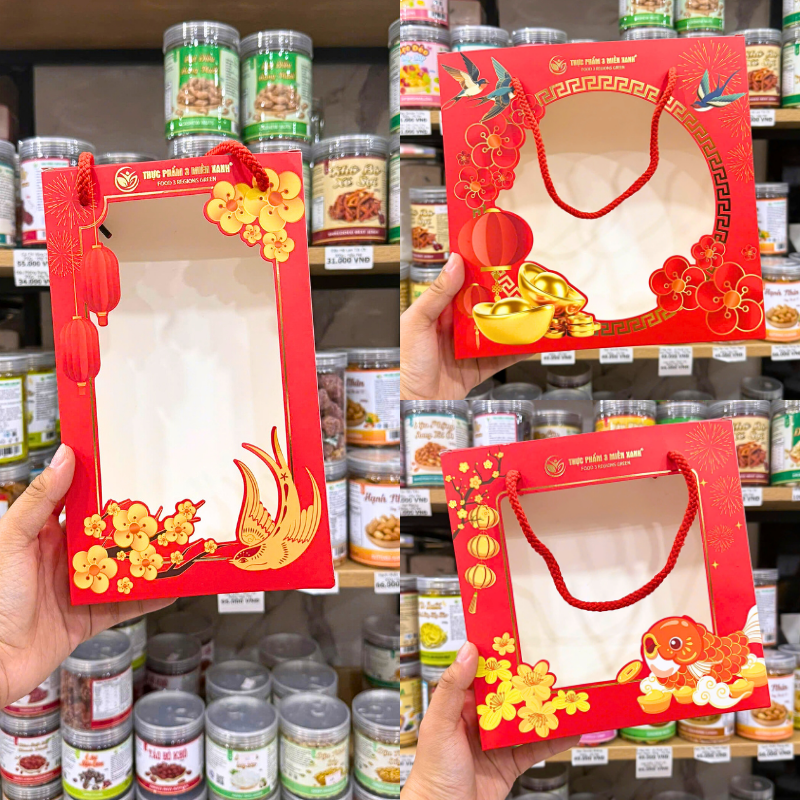 Túi Giấy Đỏ Đựng Quà Tết Thực phẩm & miền xanh