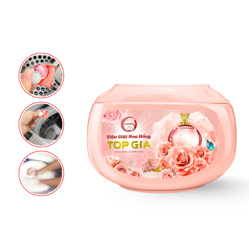 Khám phá Viên Giặt Top Gia Hương Hoa Hồng - Hộp 40 Viên Giặt Quần Áo thuộc nhóm topgia