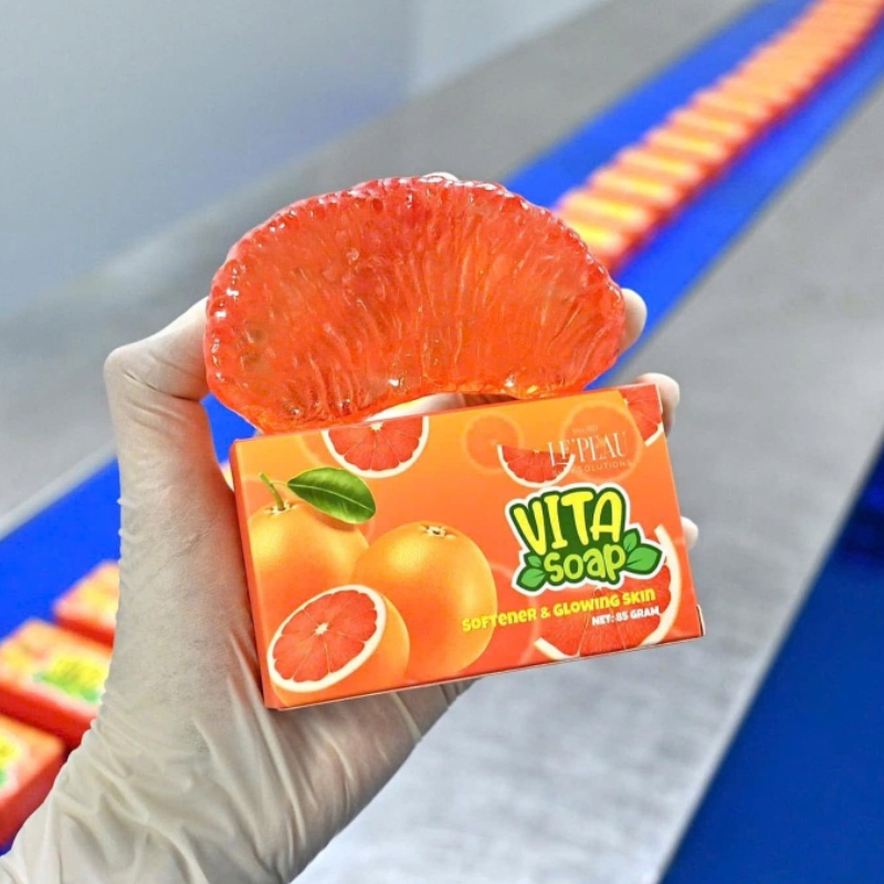 Hình thực tế hộp Vita Soap và bánh xà phòng dạng lát bưởi
