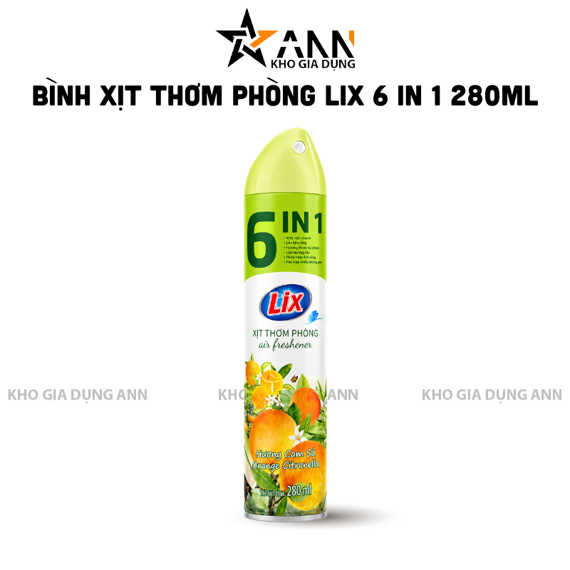 Xịt Thơm Phòng LIX 6 In 1 Hương Cam Sả 280ml