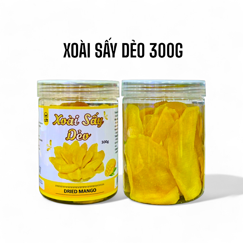 Hình ảnh hũ xoài sấy dẻo 300g và miếng xoài bên trong