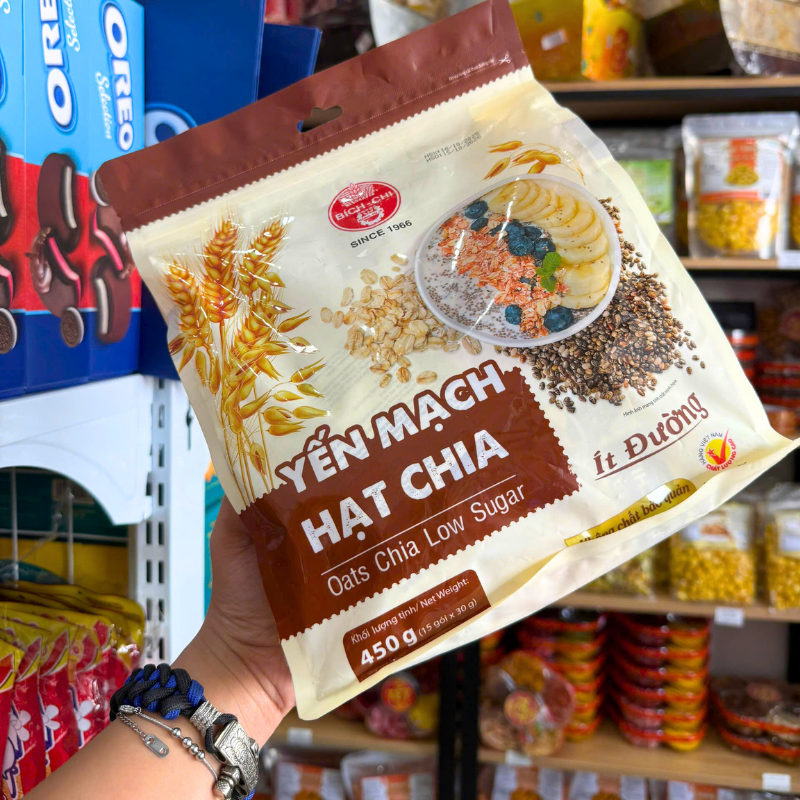Yến Mạch Hạt Chia Ít Đường Bích Chi 450g (15 gói x 30g)