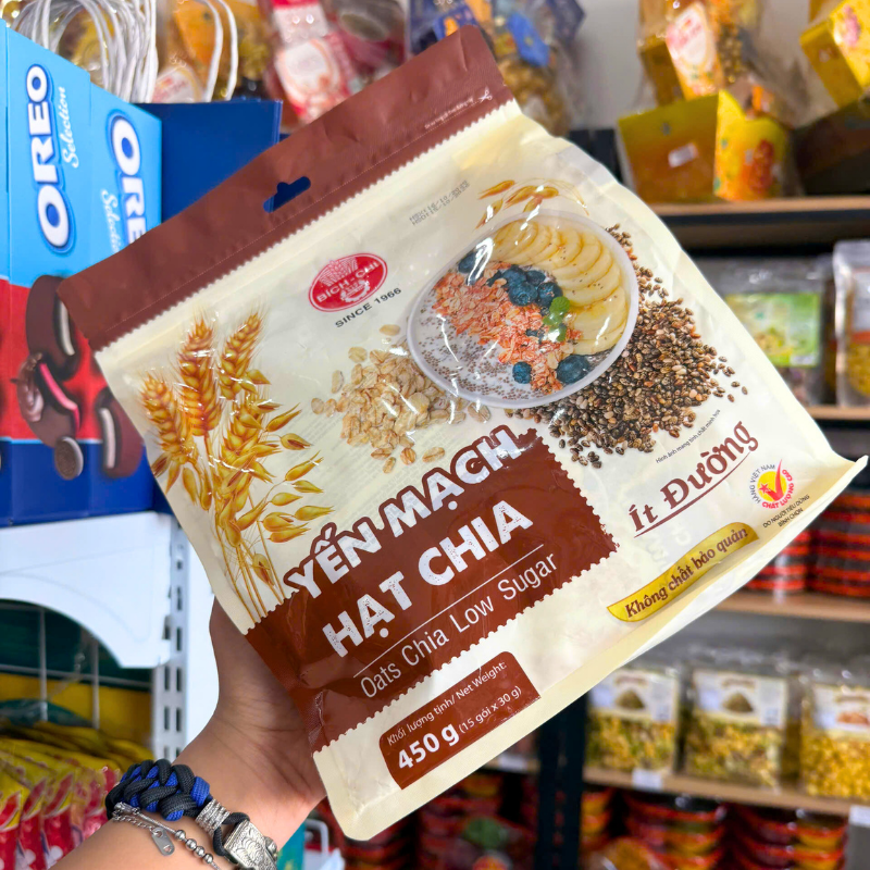 Yến Mạch Hạt Chia Ít Đường Bích Chi 450g (15 gói x 30g)