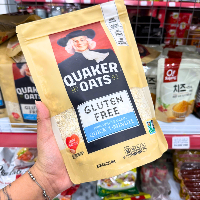 Mặt trước bao bì với thông tin Gluten Free và Quick 1-Minute