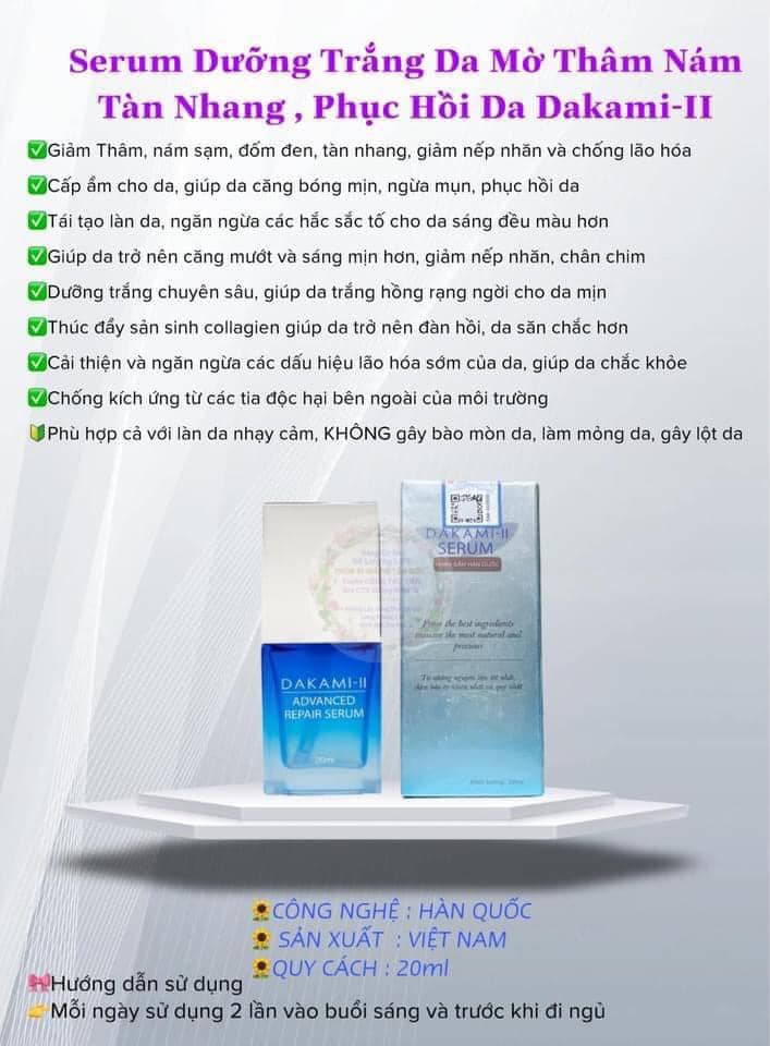 Serum Dưỡng Trắng Da Mờ Thâm Nám Tàn Nhang Phục Hồi Da Dakami-II