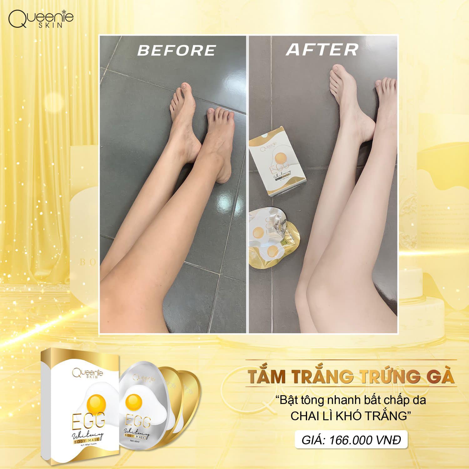 Set tắm trắng trứng QUEENIE SKIN tắm đến đâu trắng đến đó