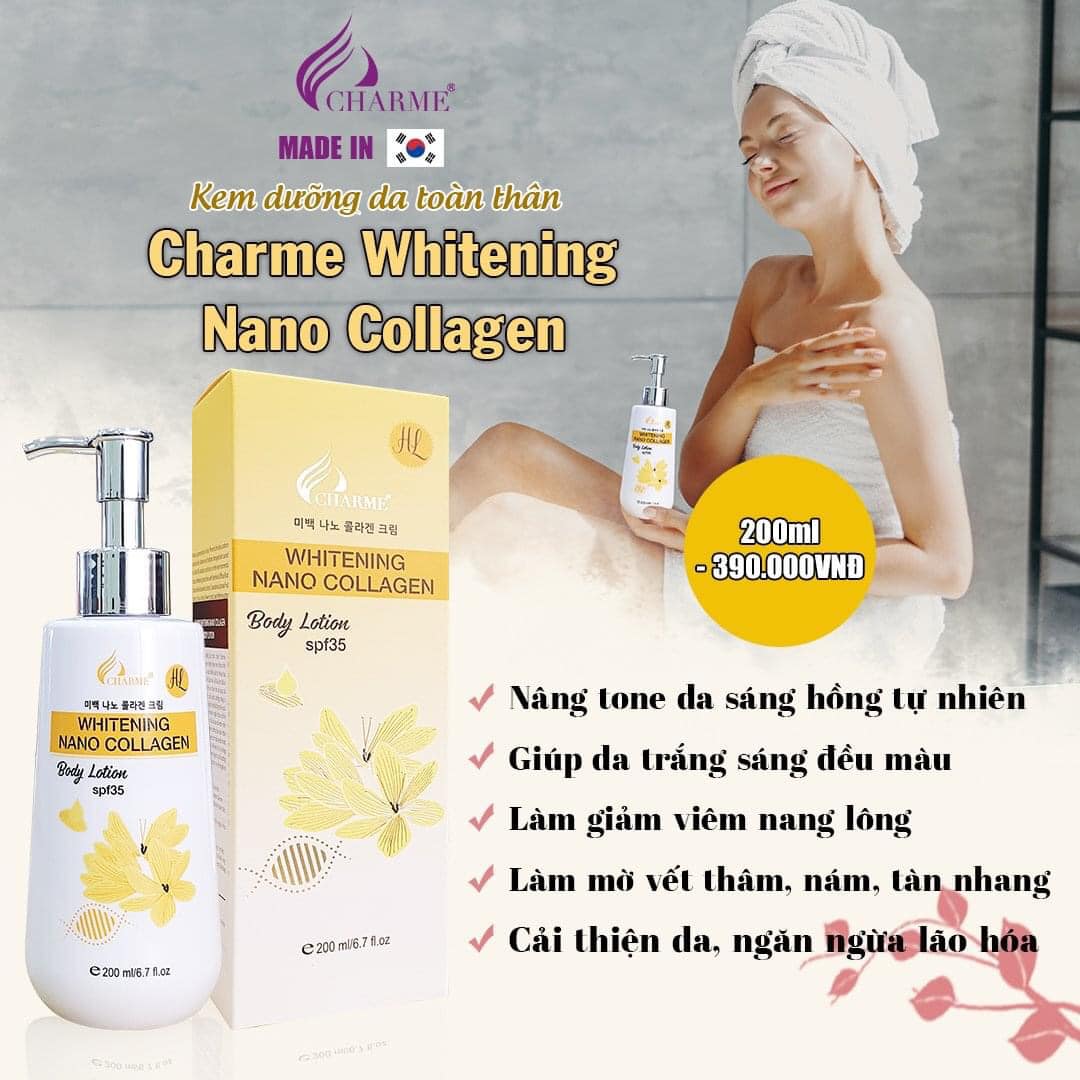 Kem dưỡng da toàn thân Charme Whitening Nano Collagen giúp làn da đẹp chuẩn hàn