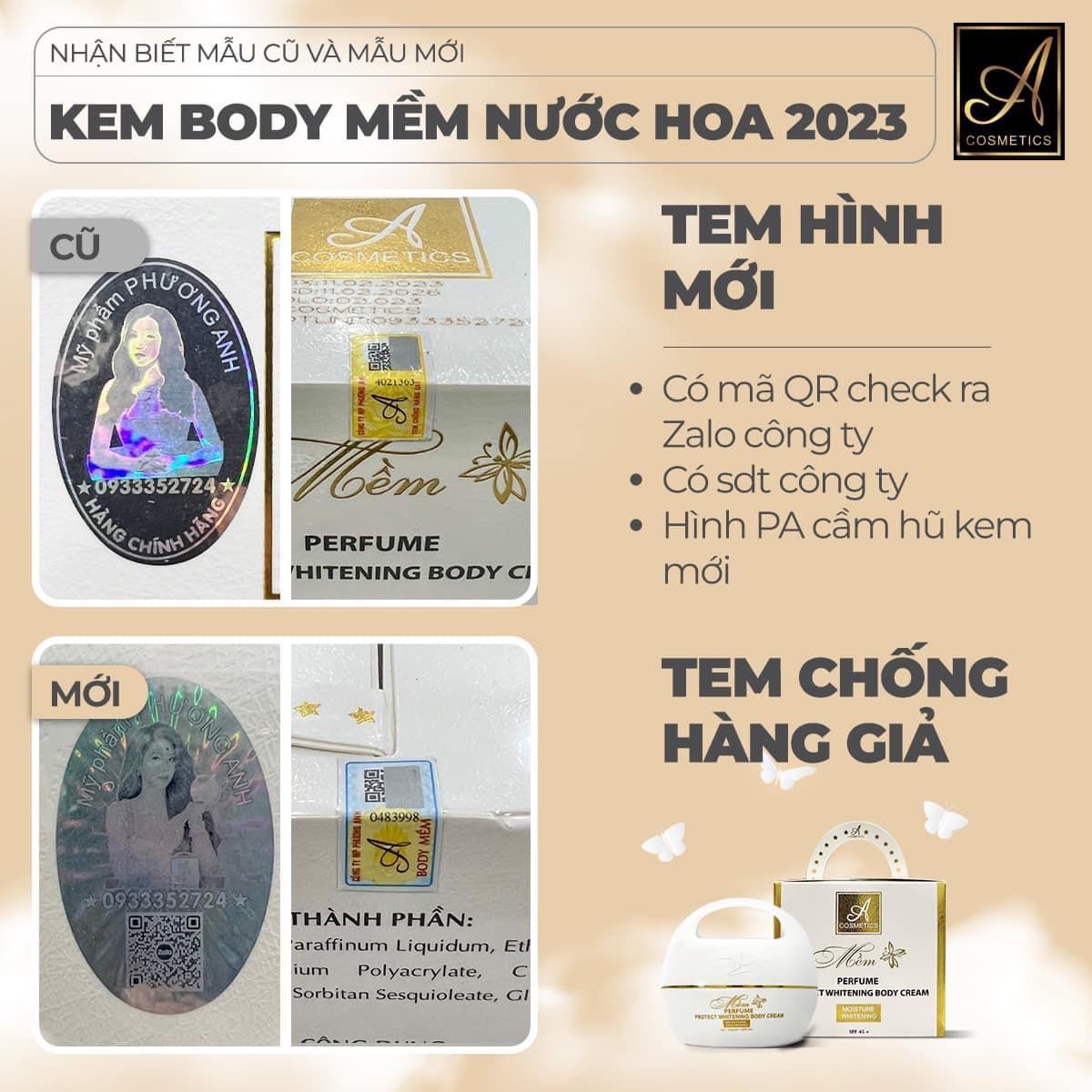 Cách nhận biết mẫu mới Body Mềm 2023 của Acosmetic